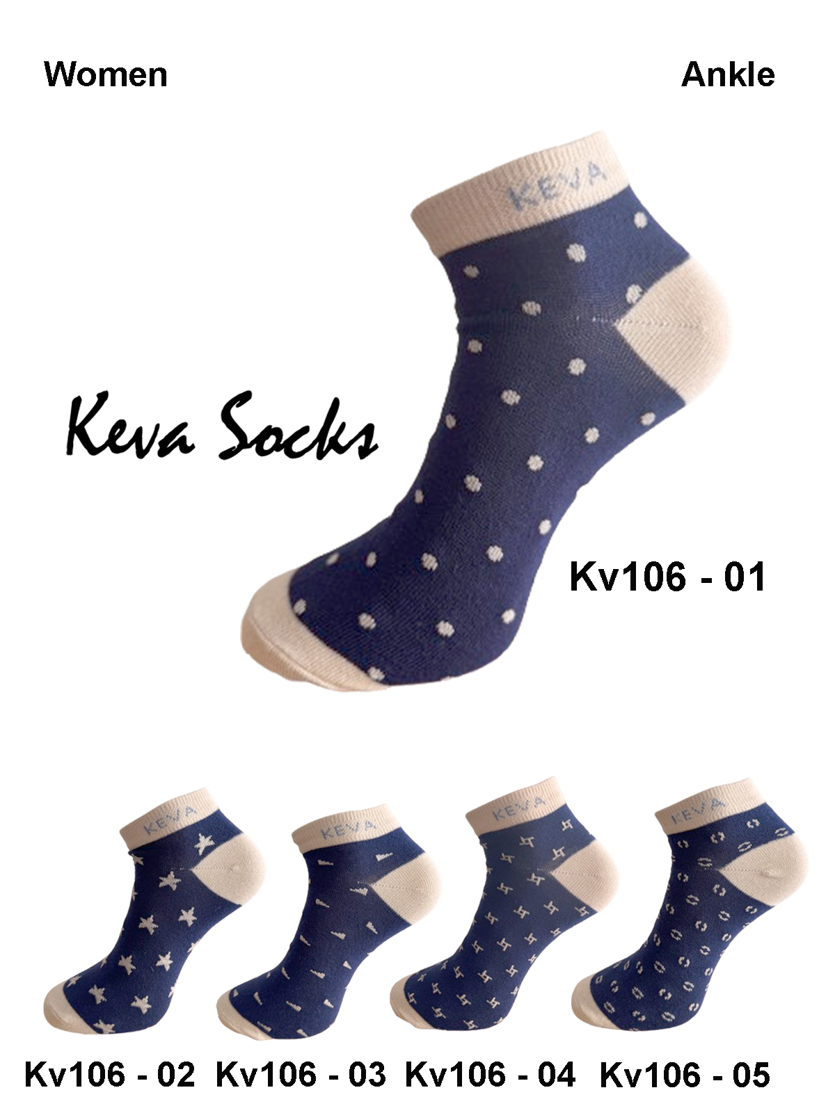 kv106 2024 Keva Socks Royal Women Cotton Socks 5 pairs pack Kv106