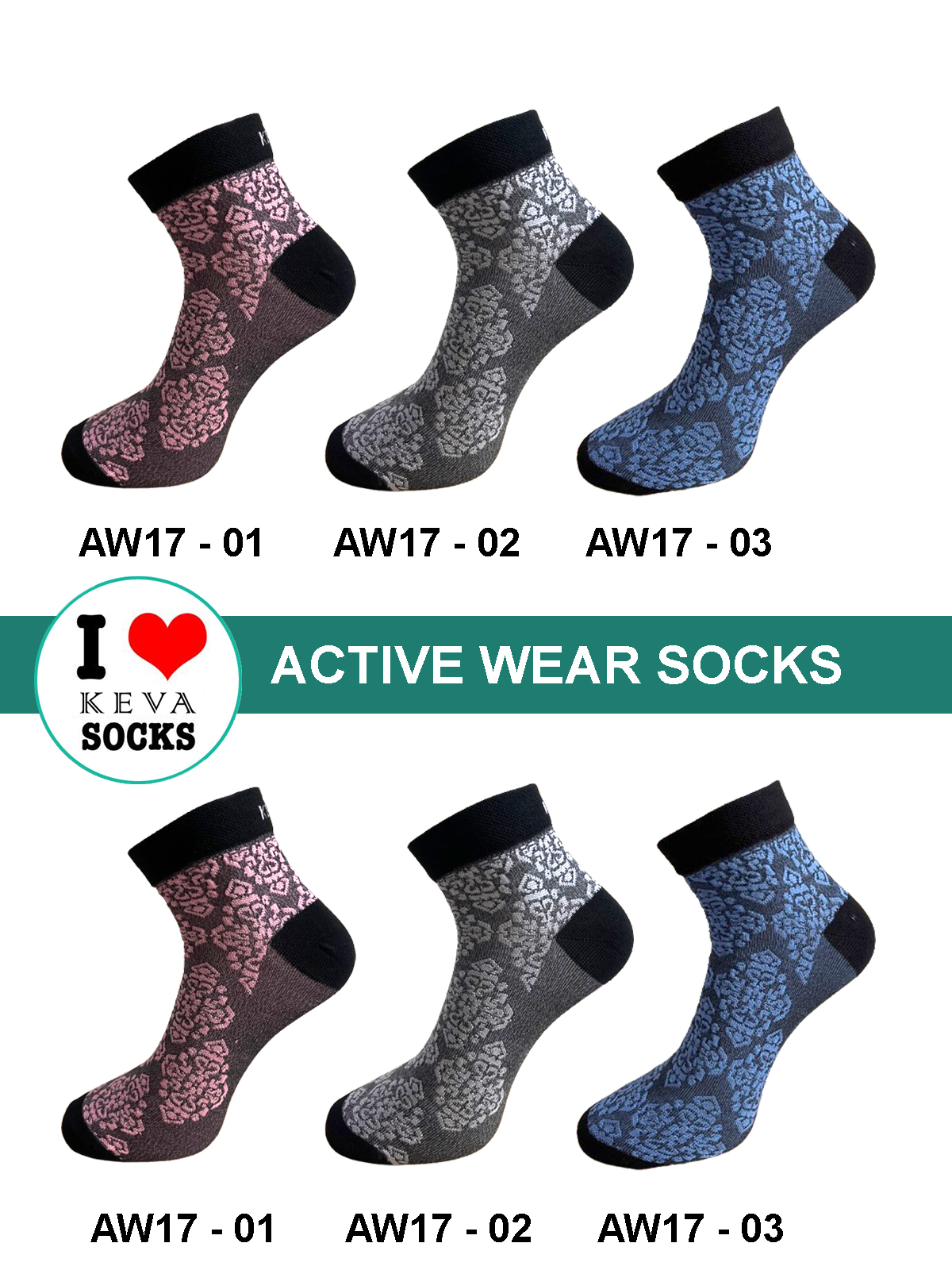 aw17 Women Ankle Geometric Designer Socks Activewear 6 Pairs Pack Aw17